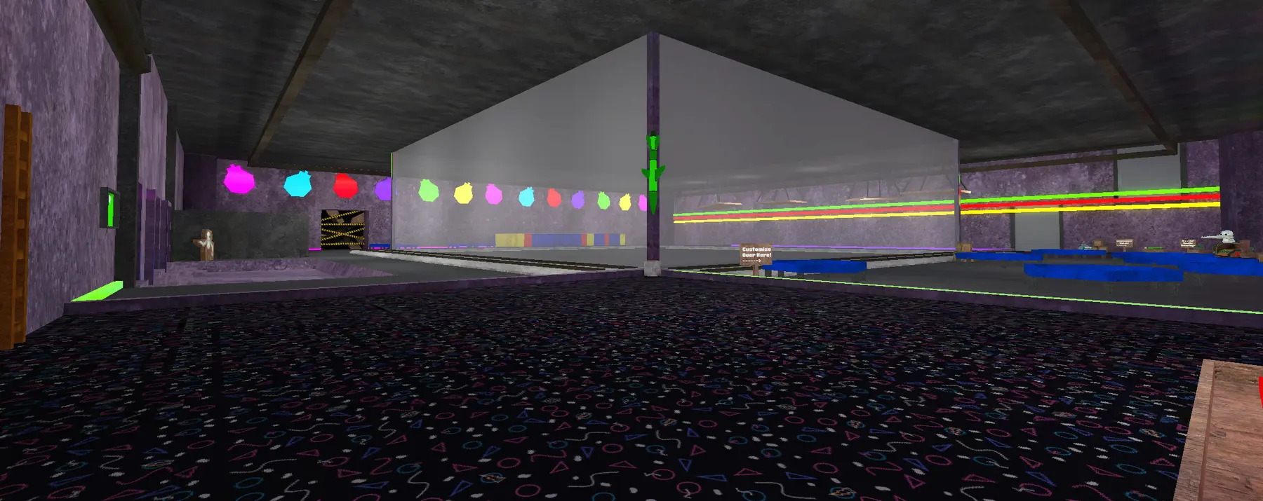 Neon-lit lobby arena